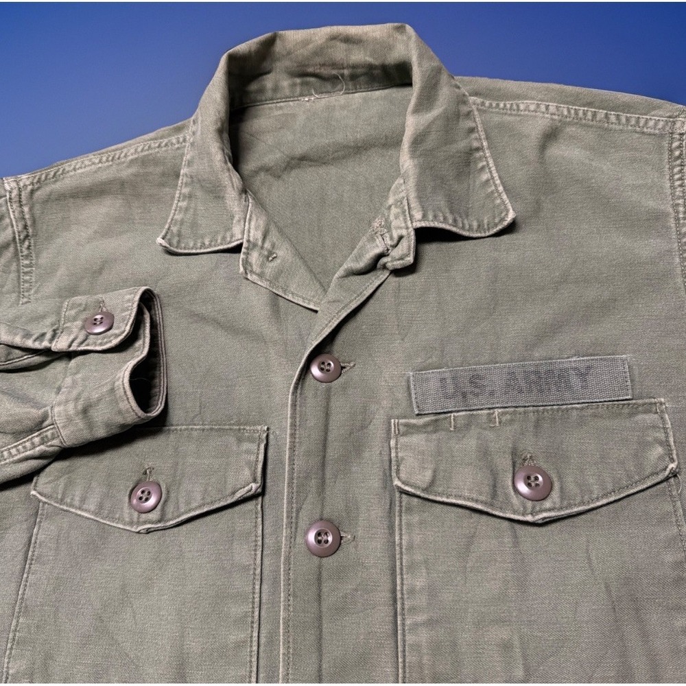 Vintage Vietnam OG 107 Fatigue Shirt Mens Large 44 Army Green 60s 1968 Sateen‎